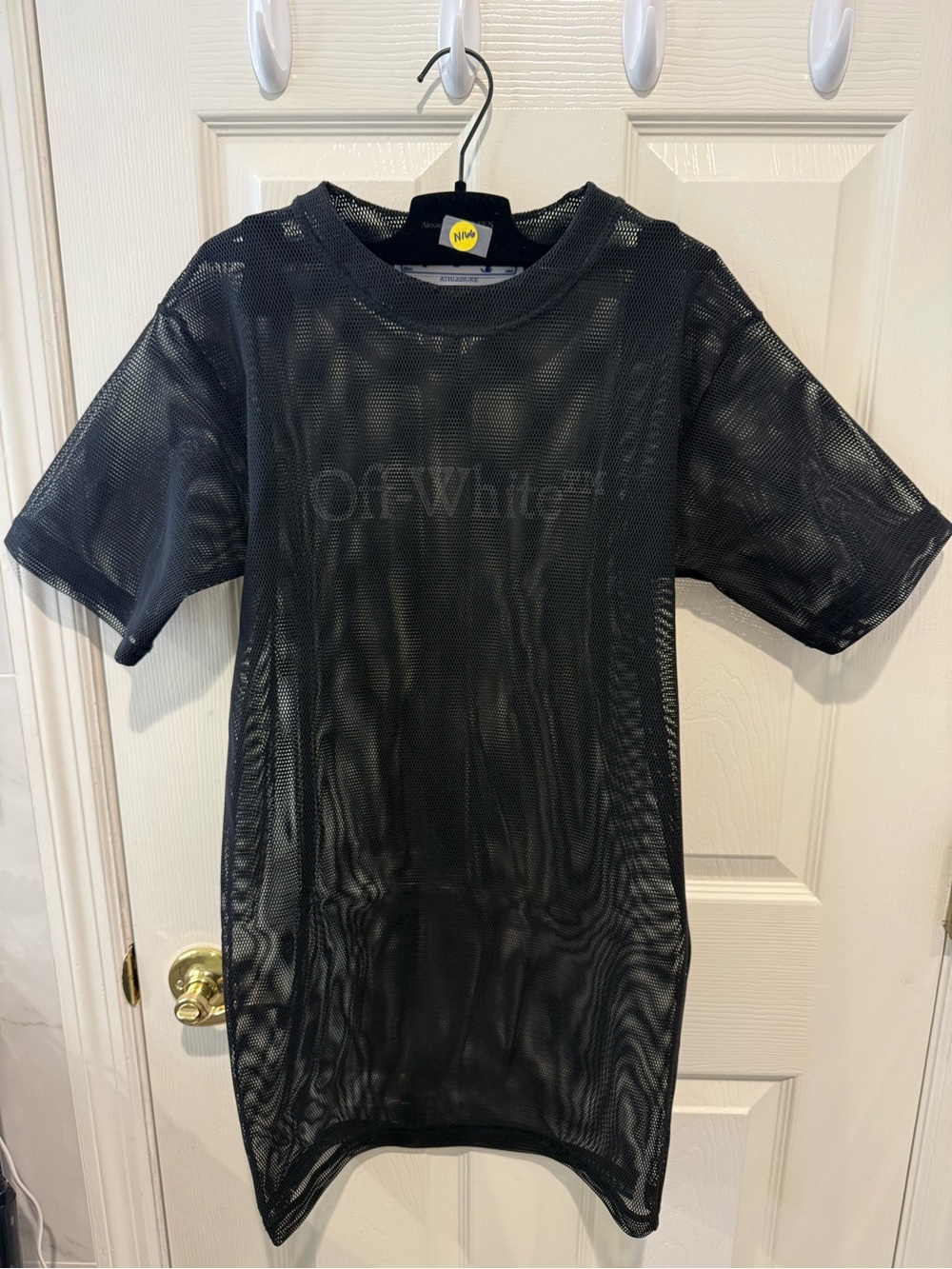 Women Off-White Black Mesh Short Sleeve dress